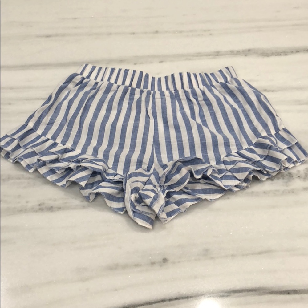 Blue and white stripe linen shorts
